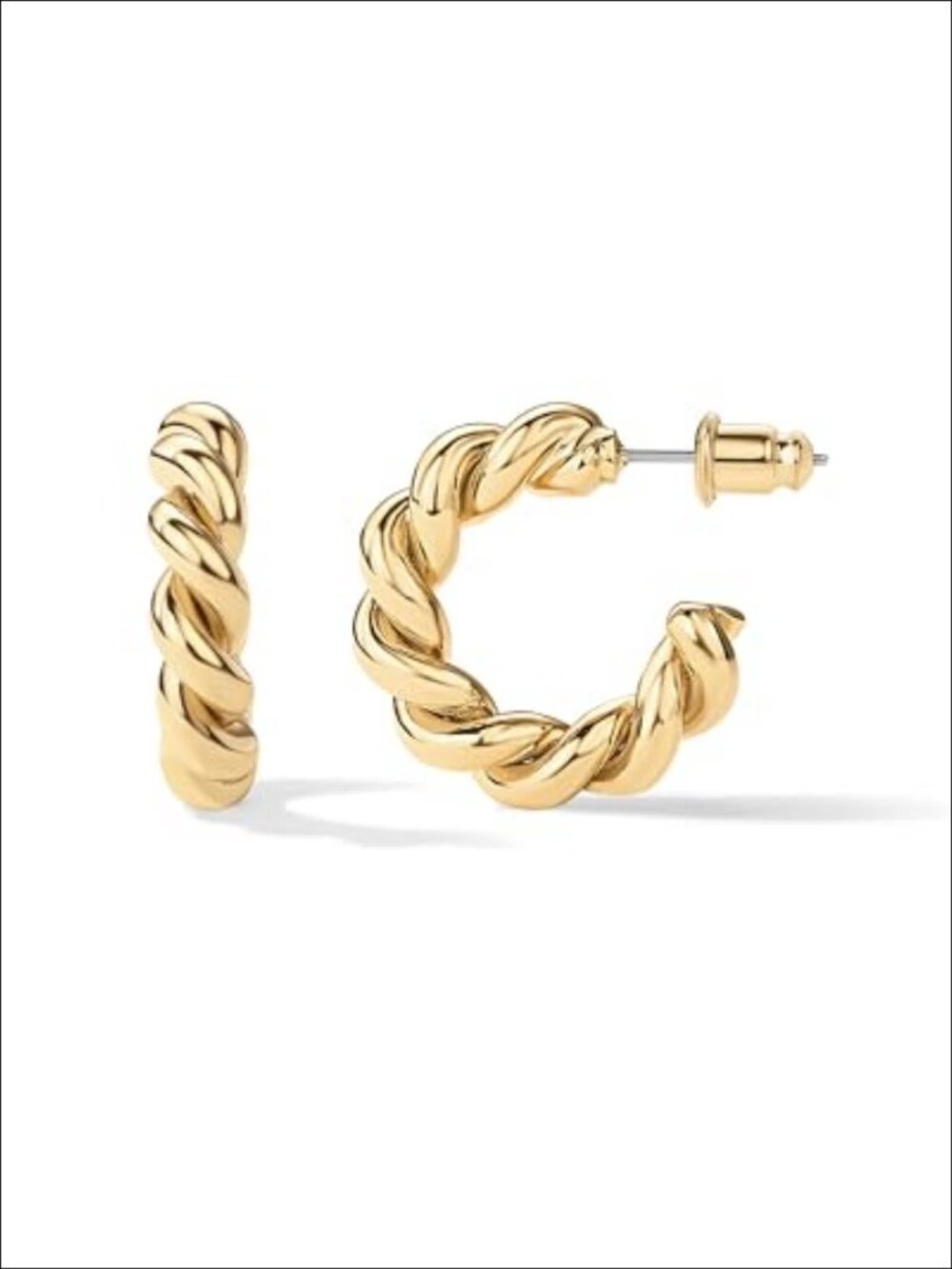 14K Gold Plated Twisted Rope Round Hoop Earrings